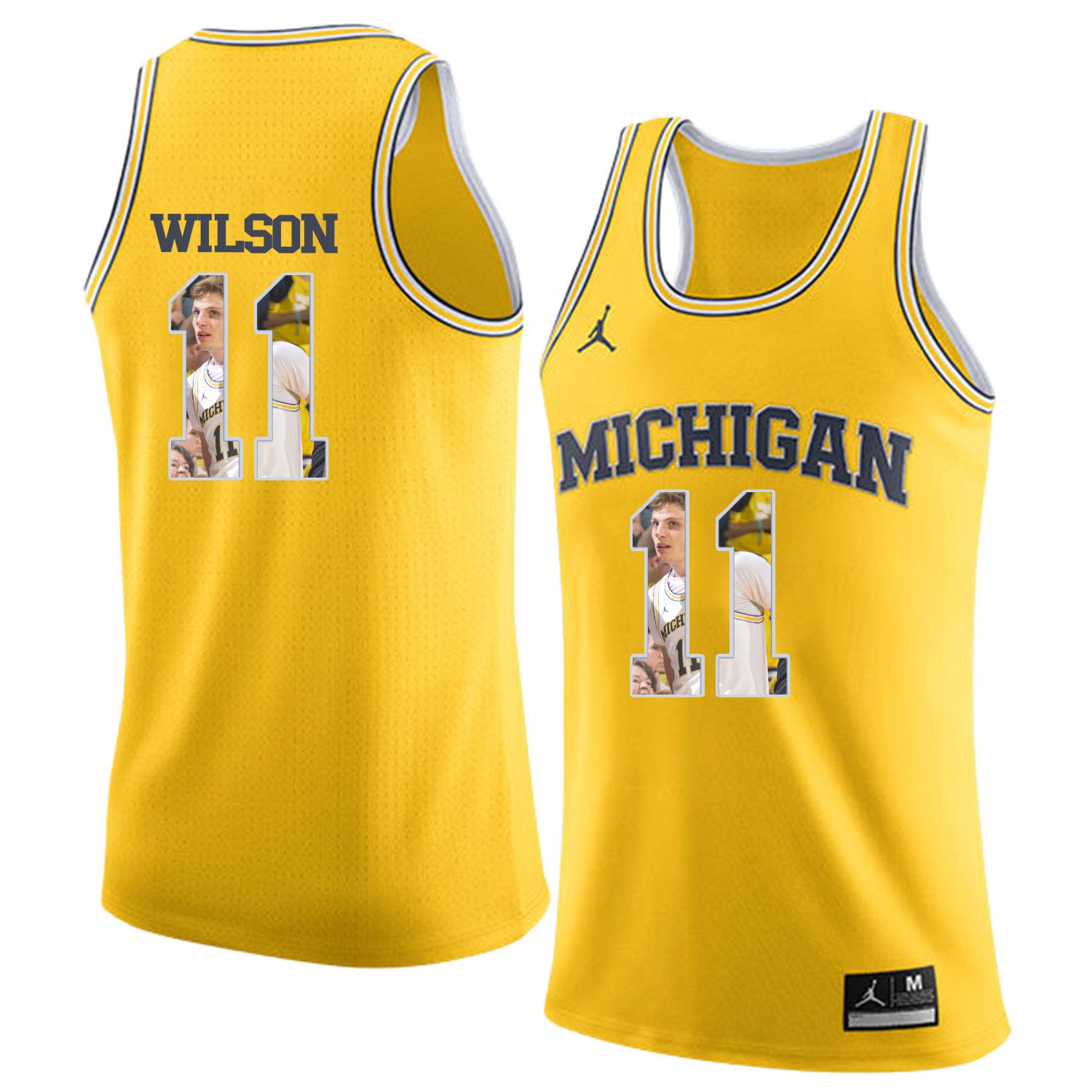 Men Jordan University of Michigan Basketball Yellow #11 Wilson Fashion Edition Customized NCAA Jerseys